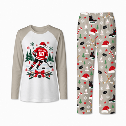 Personalized Hockey Christmas Family Matching Pajamas With Custom Name And Number