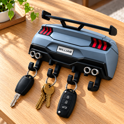 Personalized Sports Car Key Holder – 3D Printed Wall Key Rack, Custom Name Garage Decor, Car Lover Gift