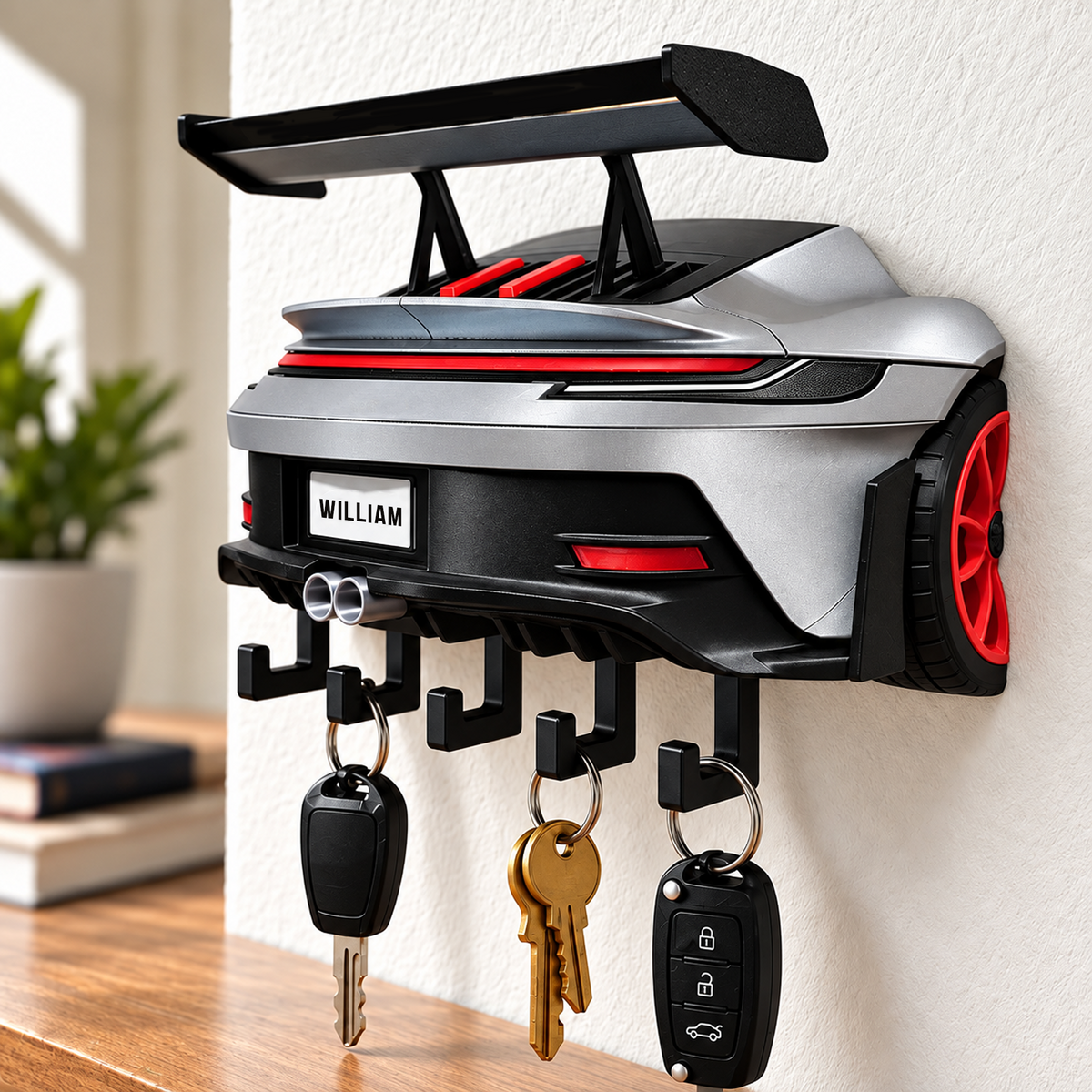 Personalized Sports Car Key Holder – 3D Printed Wall Key Rack, Custom Name Car Lover Gift