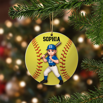 Personalized Baseball Softball Ornament, Custom Name Face Player Christmas Gift