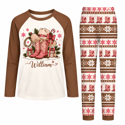 Custom Name Pink Cowboy Hat & Boots Pajama Sets