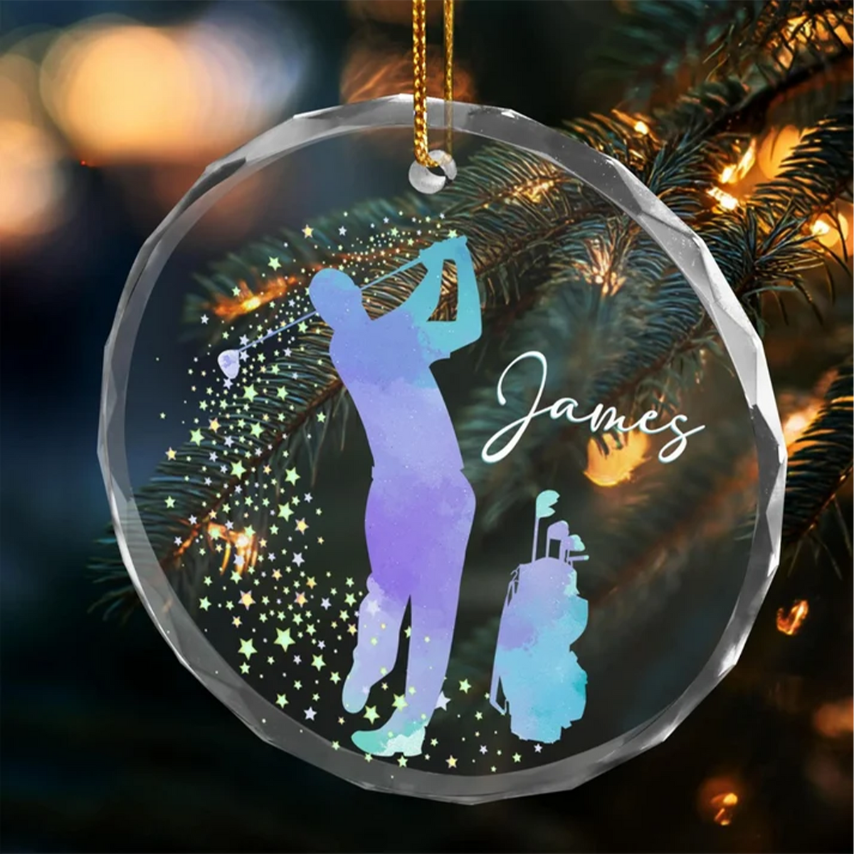 Personalized Golf Ornament, Custom Name Golfer Glass Christmas Gift, Golf Lover Gift