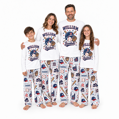 Personalized Name & Number Vintage Baseball Player Matching Family Pajamas