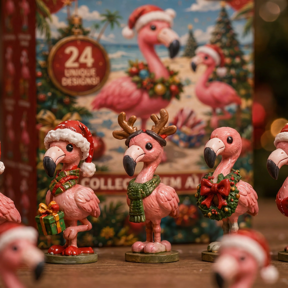 Personalized Christmas Flamingo Advent Calendar With Custom Name, 24 Flamingo Collectibles
