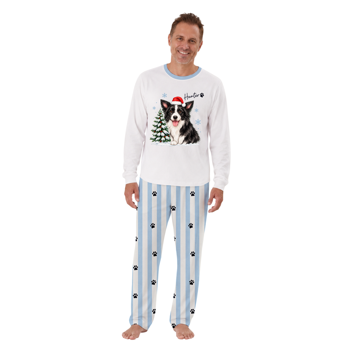Custom Pet Face Cute Border Collie Christmas Tree Matching Family Christmas Pajamas