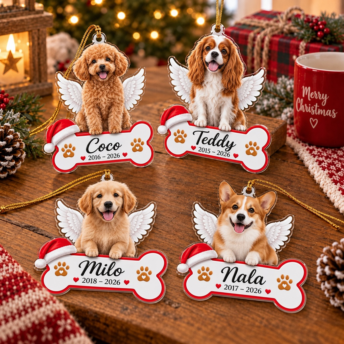 Angel Wings Pet Memorial Custom Name Date Photo Pet Memorial Acrylic Ornament Pet