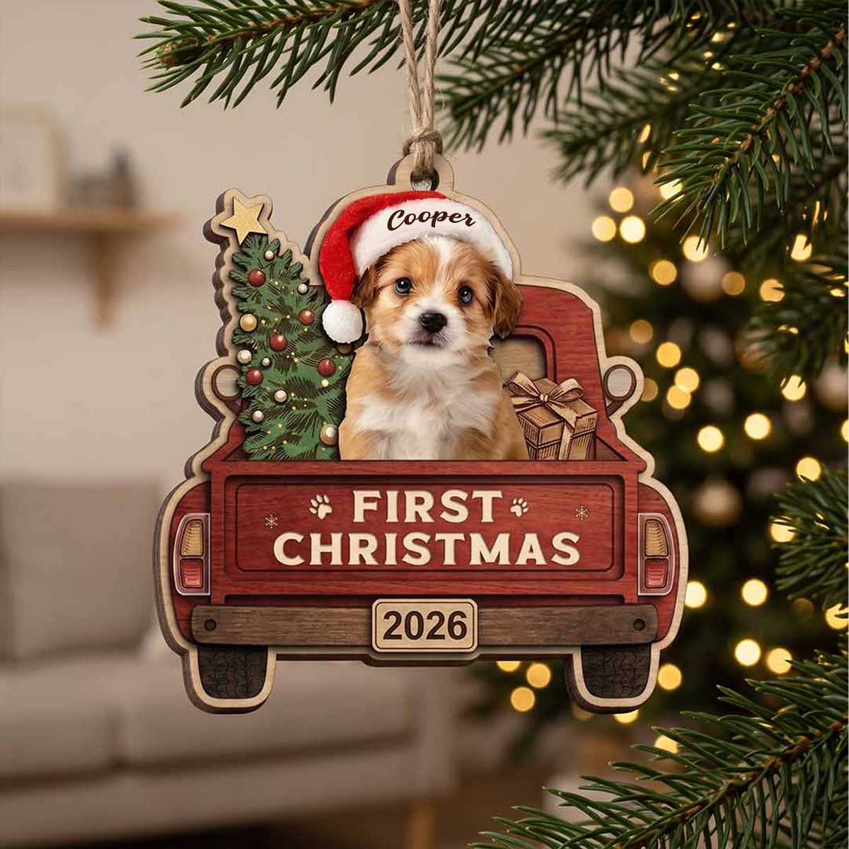 Personalized Pet First Christmas 2026 Truck Ornament With Custom Photo & Name