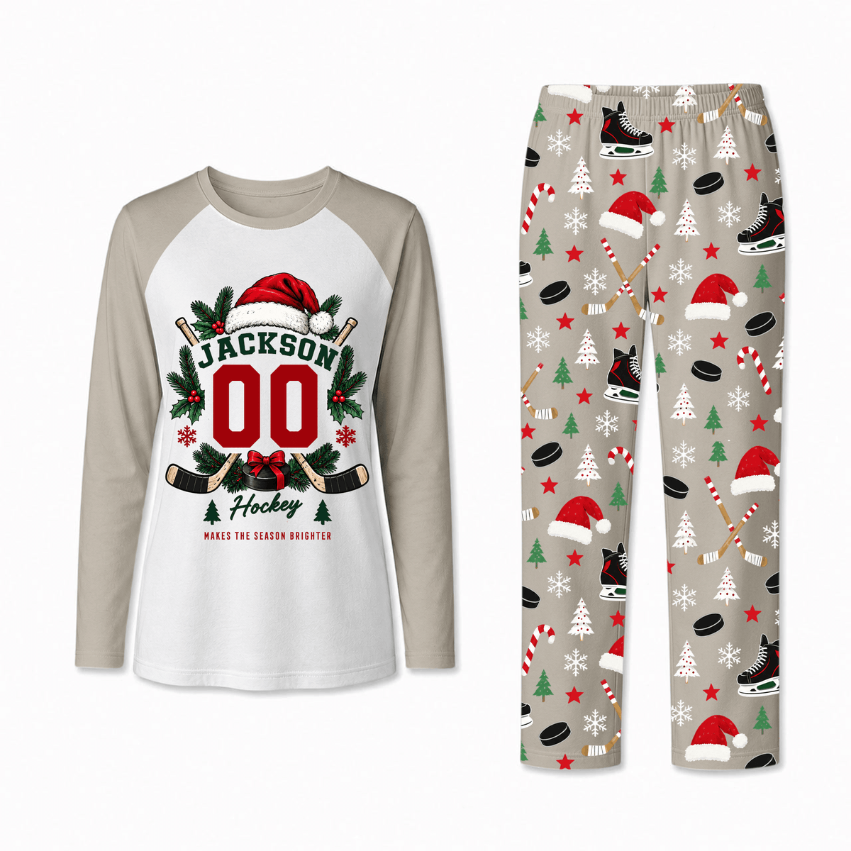 Personalized Hockey Christmas Custom Name And Number Family Matching Pajamas