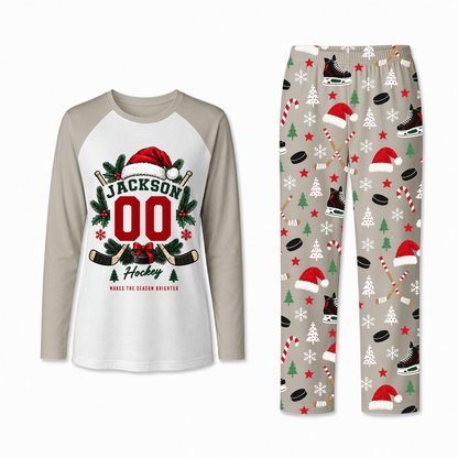 Personalized Hockey Christmas Custom Name And Number Family Matching Pajamas