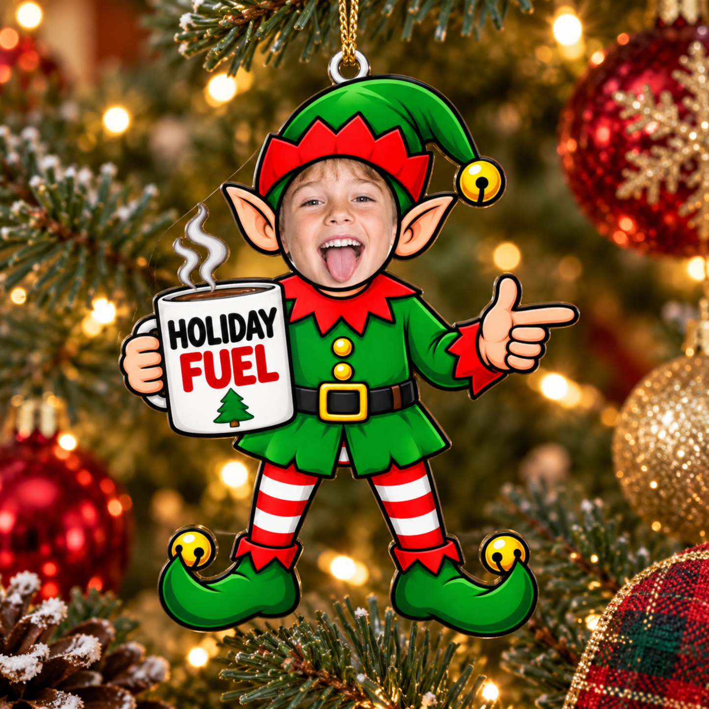 Holiday Fuel Funny Elf - Personalized Custom Face Christmas Ornament