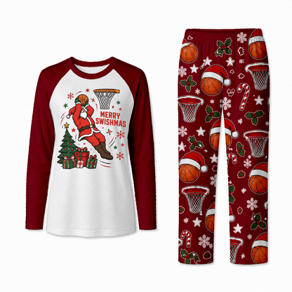 Funny Merry Swishmas Basketball Santa Matching Family Christmas Pajamas