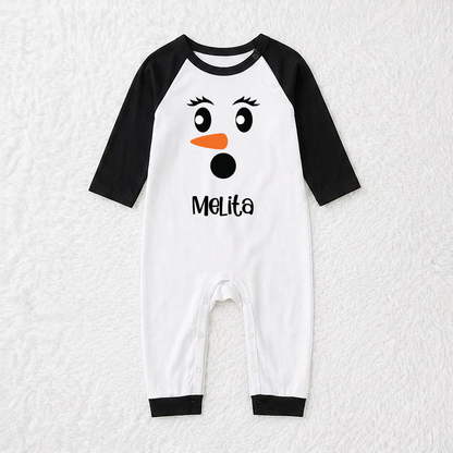 Cute Snowman Face Matching Family Christmas Pajamas With Custom Name