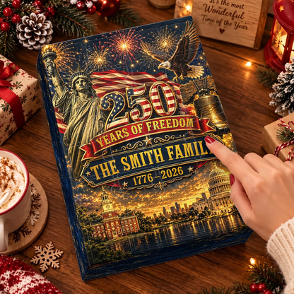 Personalized 250 Years Of Freedom Advent Calendar With Custom Family Name, 24 Patriotic Christmas Ornaments
