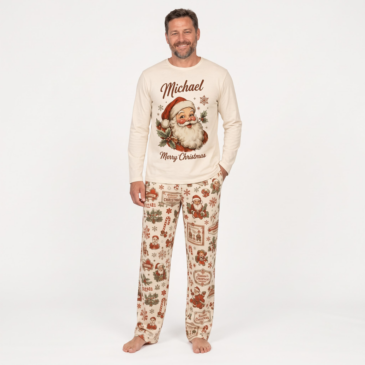 Custom Name Santa Claus Family Matching Christmas Pajamas With Pet