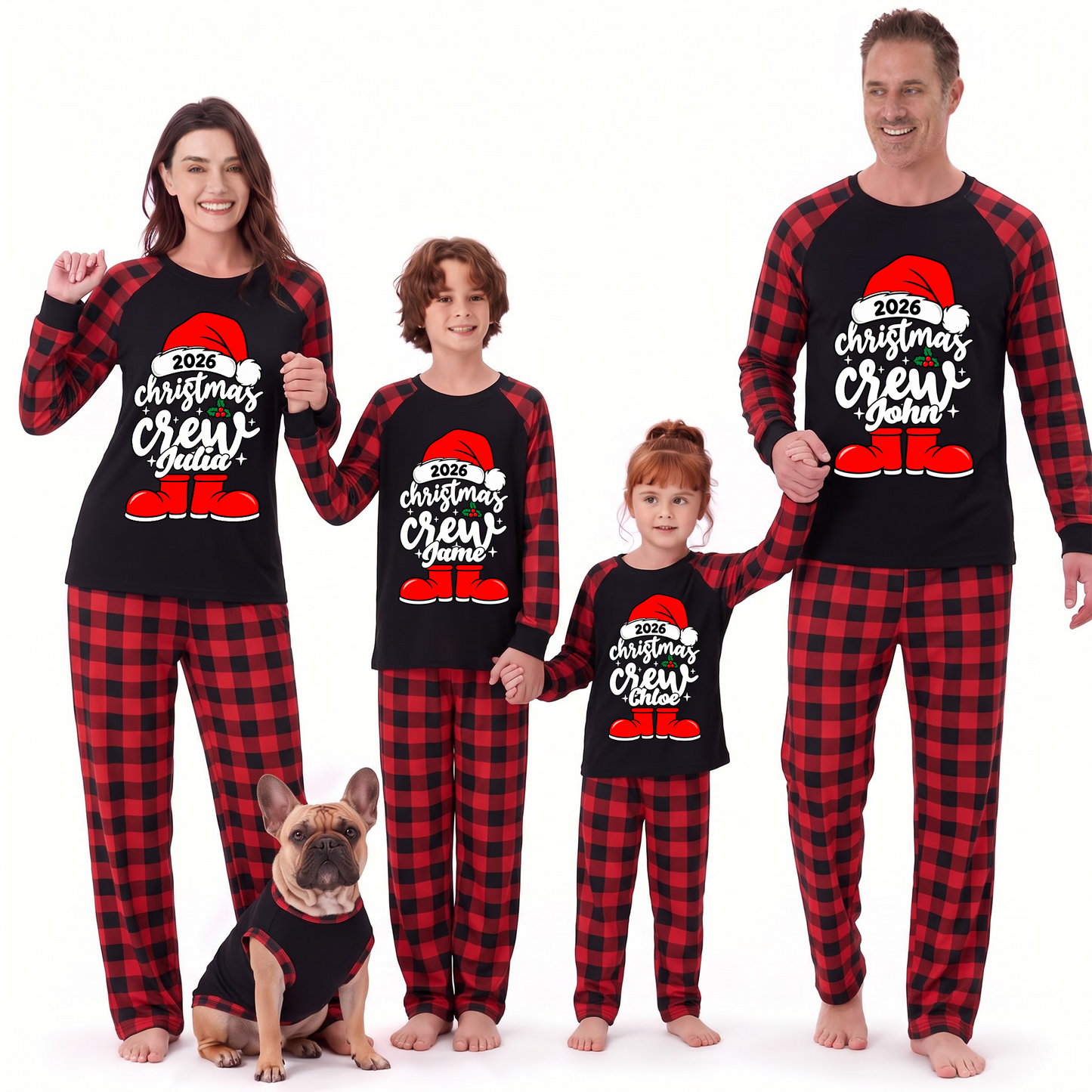 Custom Name Christmas Crew Family Matching Christmas Pajamas With Pet