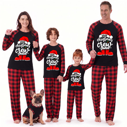 Custom Name Christmas Crew Family Matching Christmas Pajamas With Pet