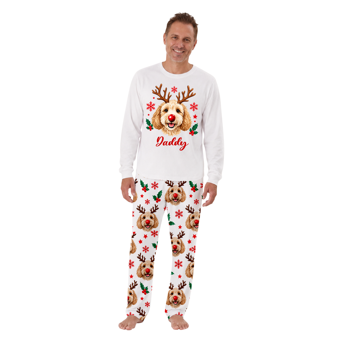 Cute Dog Lover Reindeer Matching Family Christmas Pajamas