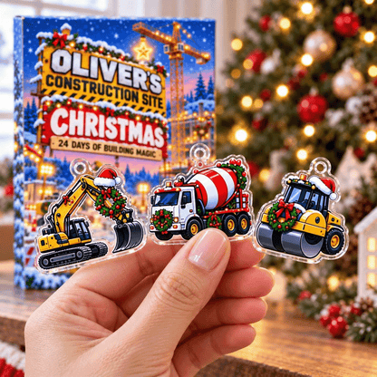 Personalized Construction Vehicle Advent Calendar 2026, Christmas Truck Countdown, Excavator and Digger Ornaments