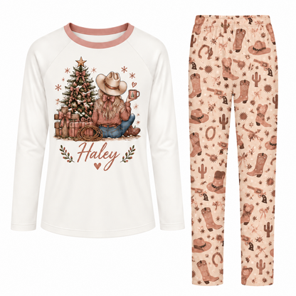 Personalized Cowgirl Christmas Tree Western Pajama Set