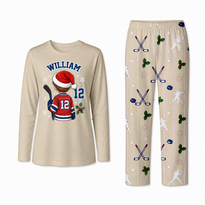 Personalized Hockey Christmas Custom Name And Number Family Matching Pajamas