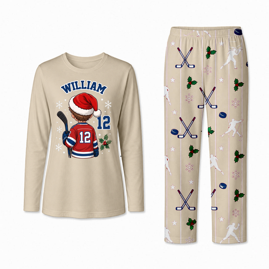 Personalized Hockey Christmas Custom Name And Number Family Matching Pajamas