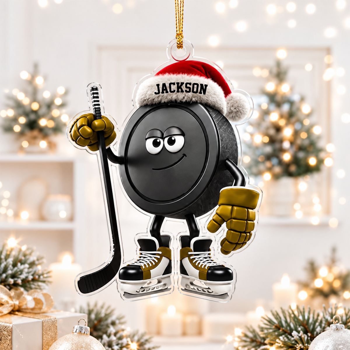 Personalized Hockey Puck Ornament, Custom Name Ice Hockey Christmas Gift