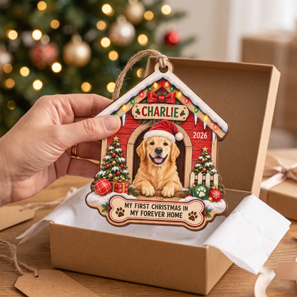 My First Christmas In Forever Home for Dog Mom Custom Dog Name Address Home Pet Wooden Ornament