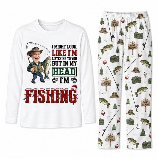 Funny Custom Face In My Head I'm Fishing Christmas Pyjama Set