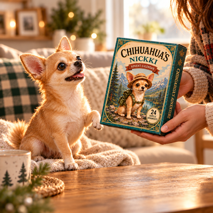 Personalized Chihuahua Adventure Advent Calendar With Custom Name, 24 Acrylic Dog Ornaments