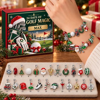 Personalized Golf Christmas 24 Days Advent Calendar Bracelet Set With 24 Charms