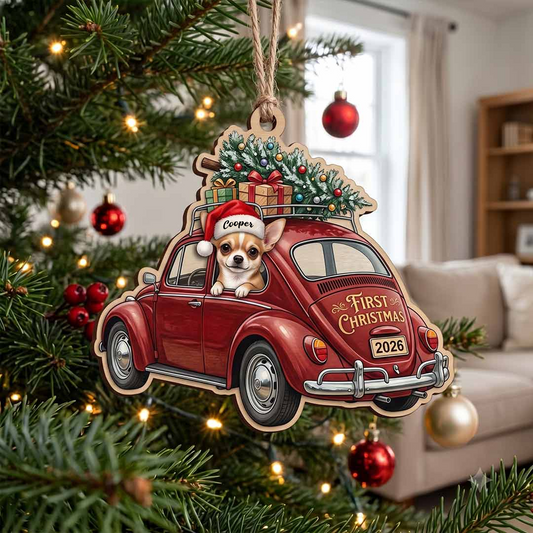 Personalized Dog First Christmas Ornament – Custom Pet Name Christmas Car Keepsake