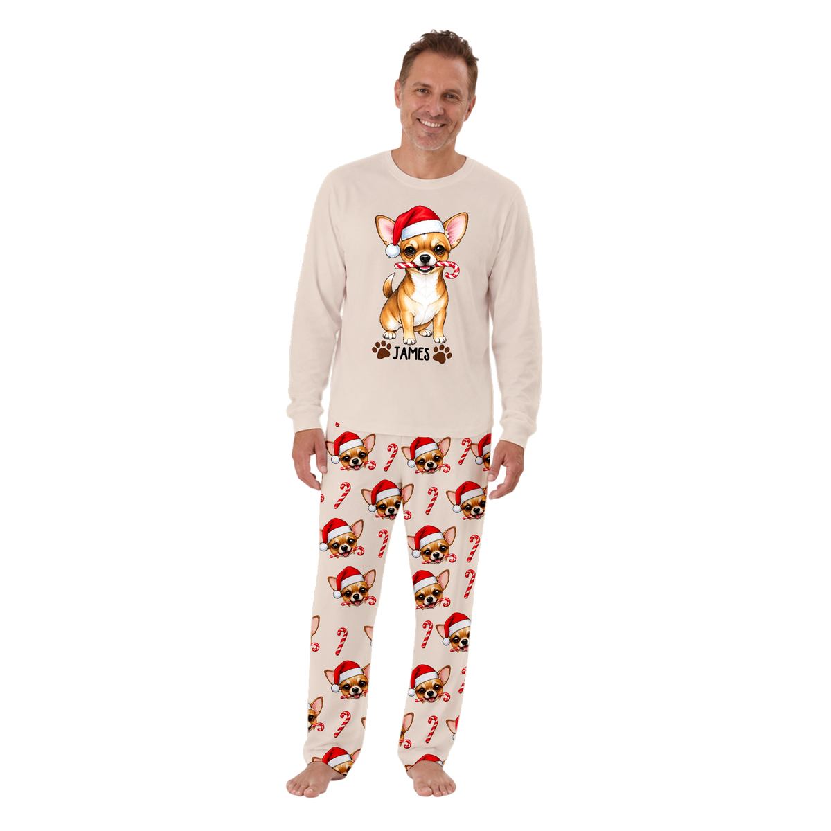 Custom Pet Photo Cute Dog Santa Christmas Matching Family Christmas Pajamas