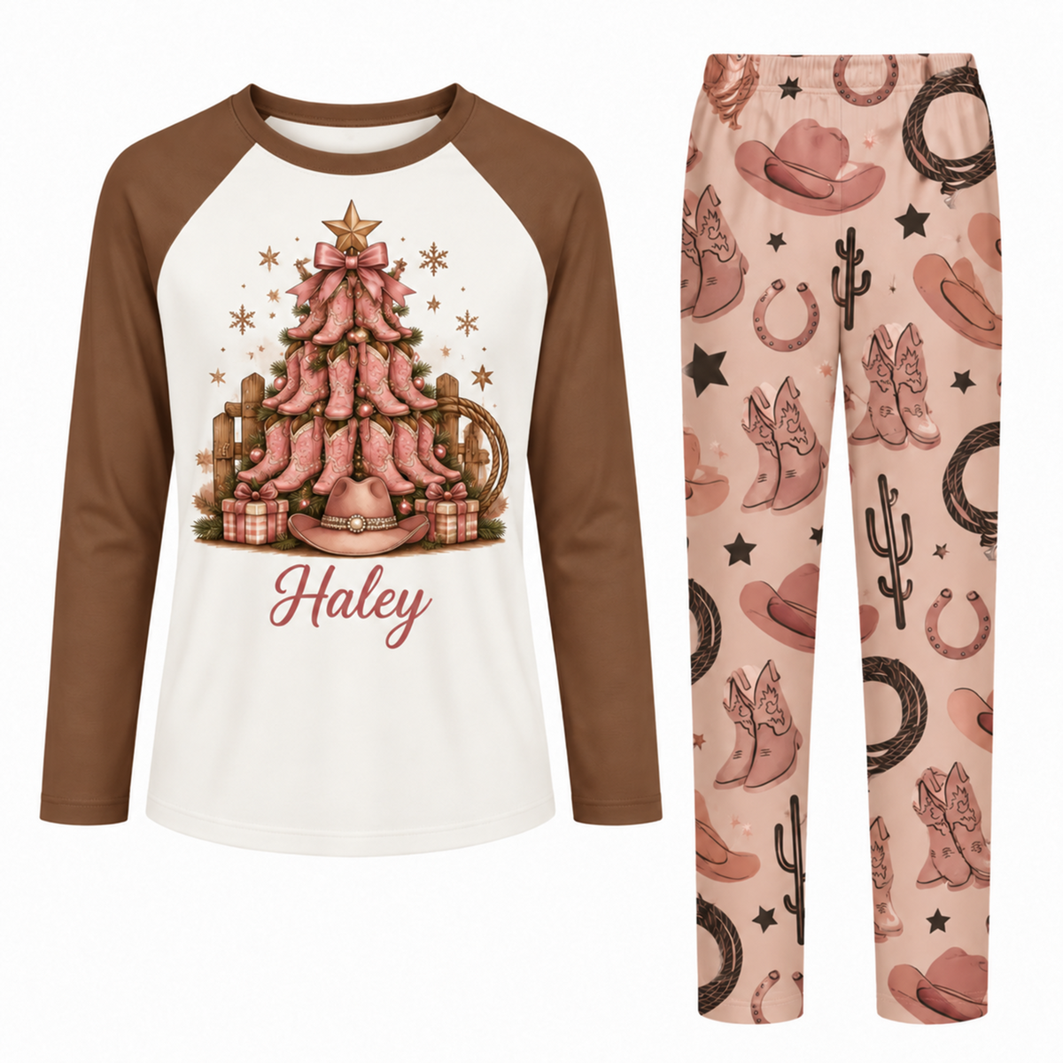 Custom Name Cowboy Christmas Western Matching Family Pajamas
