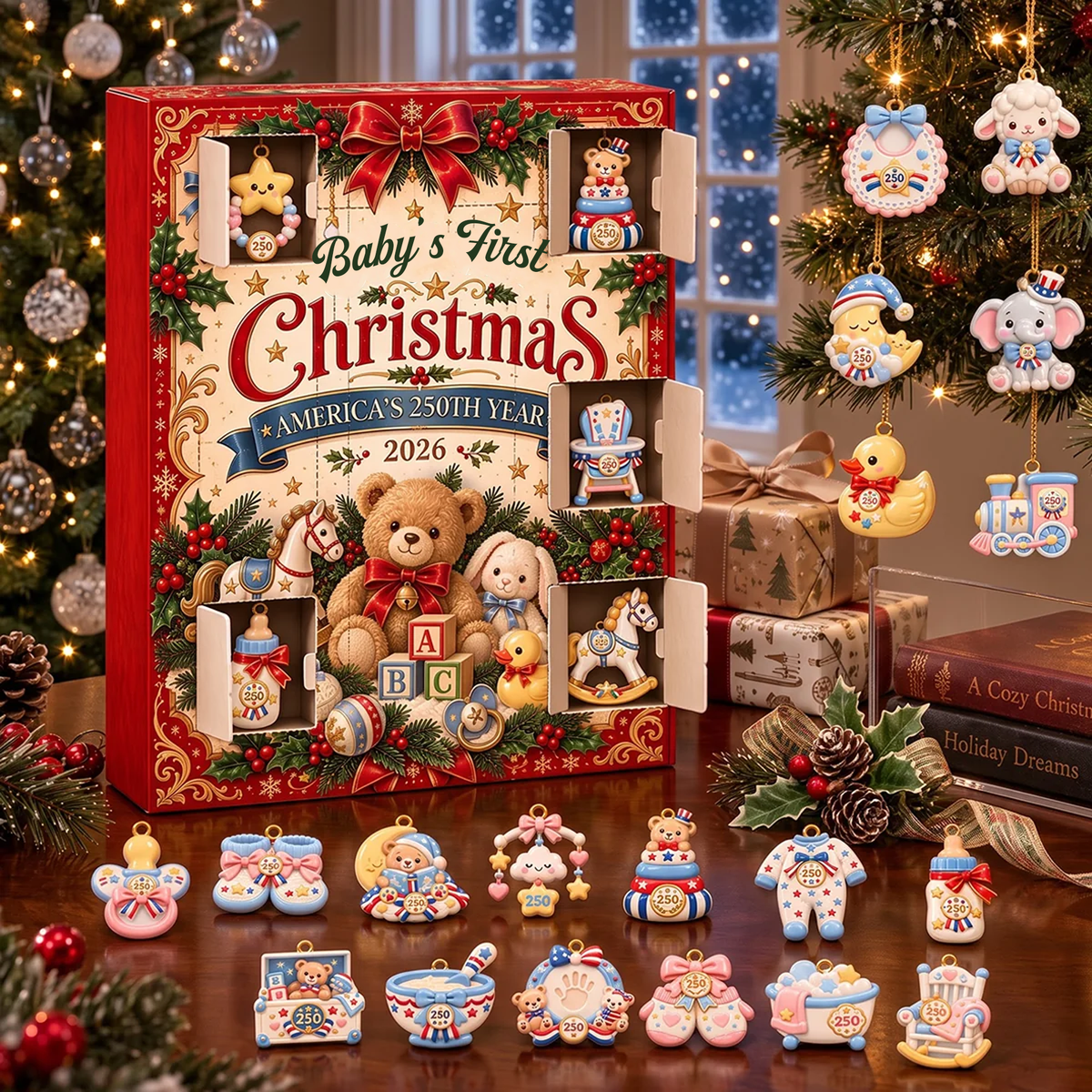 Baby’s First Christmas 2026 Advent Calendar, America’s 250th Year With 24 Acrylic Ornaments