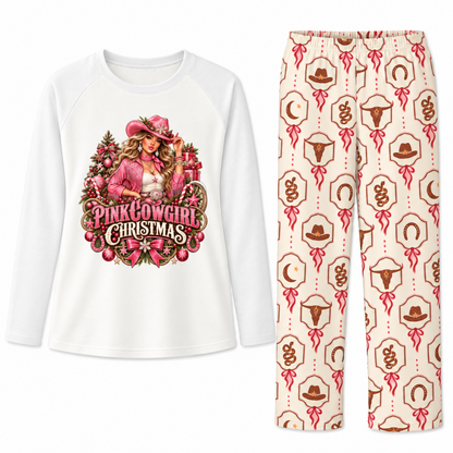 Personalized Pink Cowgirl Christmas Western Pajama Set