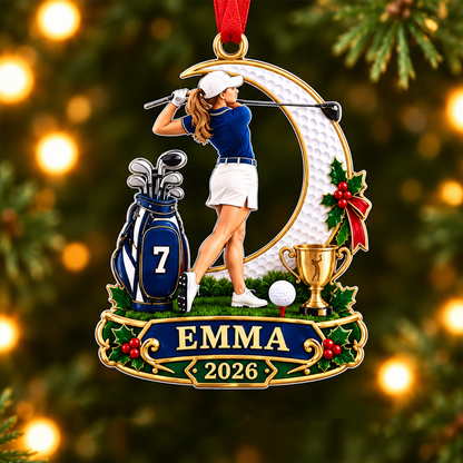 Personalized Girl Golfer Ornament, Custom Name & Year Golf Christmas Gift for Girls