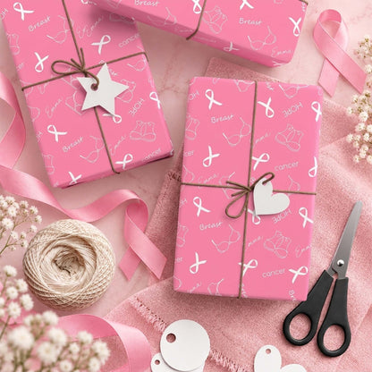 Personalized Breast Cancer Fighter Name Pink Bra Ribbon Wrapping Paper