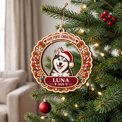 Personalized Dog Christmas Ornament – Our First Christmas Pet Name & Year Keepsake