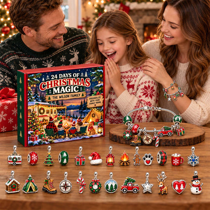 Personalized Family Camping Christmas 24 Days Advent Calendar Bracelet Set With 24 Charms