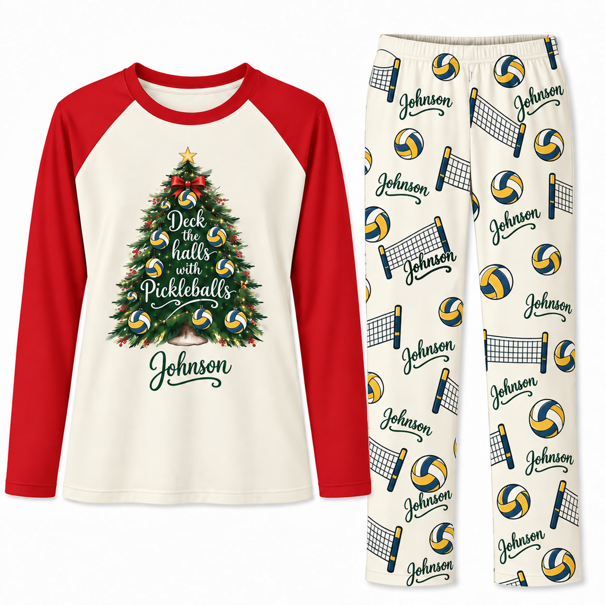 Personalized Name Volleyball Christmas Tree Family Christmas Pajamas