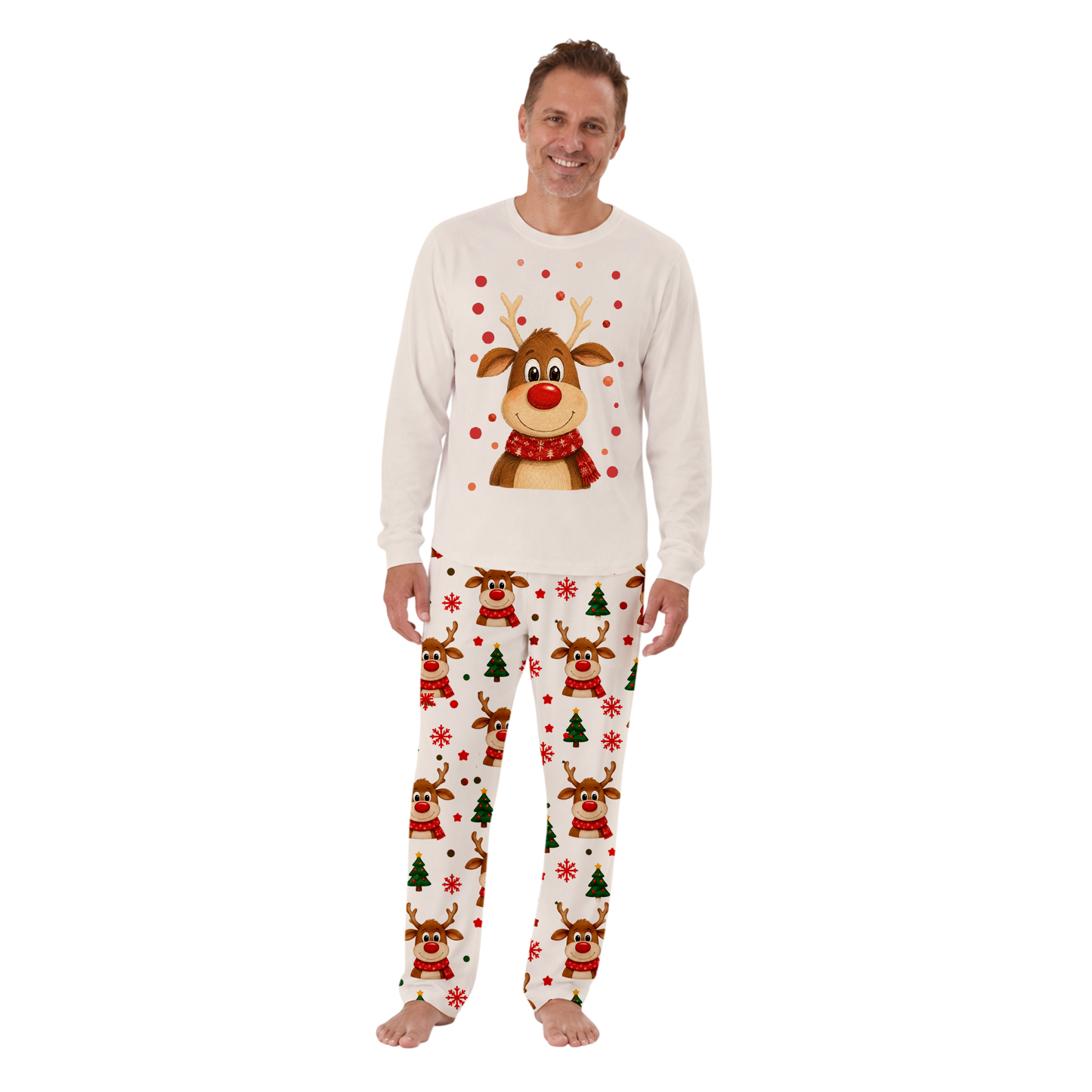 Cute Reindeer Family Matching Christmas Pajamas With Pet