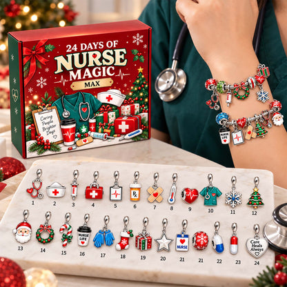 Personalized Nurse Christmas 24 Days Advent Calendar Bracelet Set With 24 Charms