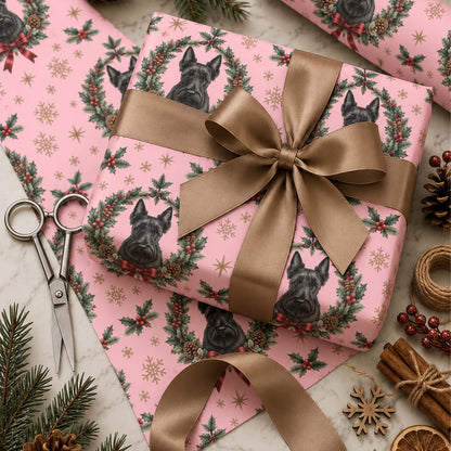 Personalized Festive Scottish Terrier Christmas Wreath Wrapping Paper for Dog Lovers