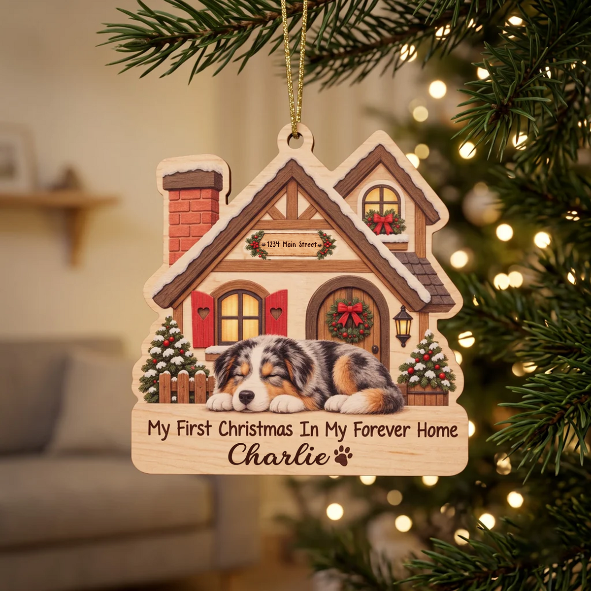 Personalized First Christmas In My Forever Home Pet Ornament With Custom Name & Address