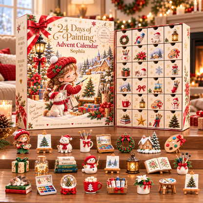 Personalized 24 Days of Painting Advent Calendar – Custom Name Christmas Art Countdown Gift for Kids