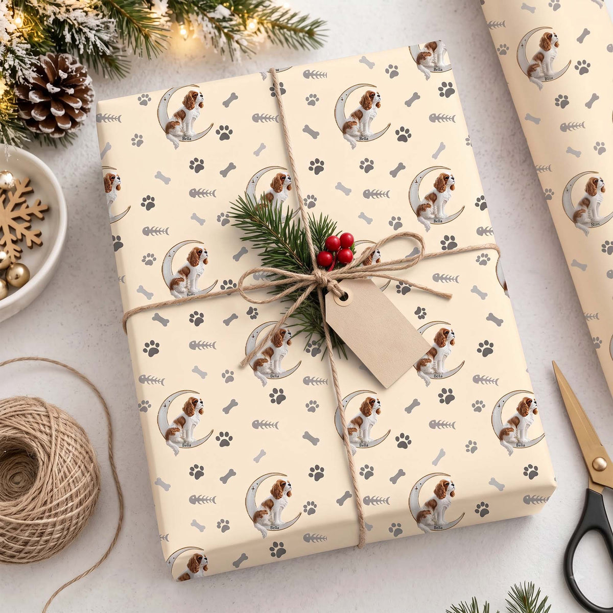 Personalized Pet Photo Moon Name Christmas Wrapping Paper for Dog Lovers