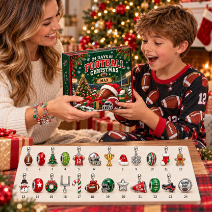 Personalized American Football Christmas 24 Days Advent Calendar Bracelet Set With 24 Charms