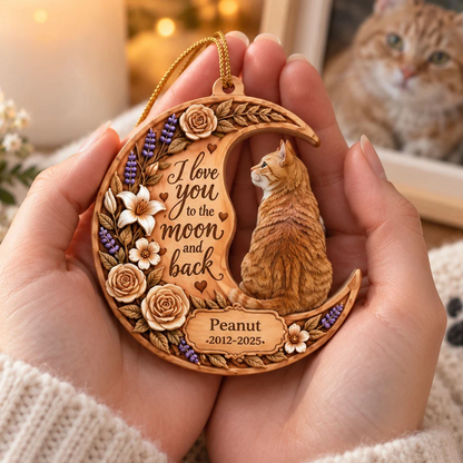 Memorial Pet I Love You to the Moon and Back - Personalized Wooden Ornament - Heartfelt Pet Loss Sympathy Keepsake