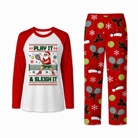 Funny Play It & Sleigh It Santa Tennis Matching Family Christmas Pajamas
