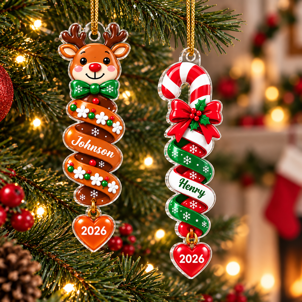 Custom Family Kids Boy Girl Names - Personalized Acrylic Ornament - Christmas Gift for Children, Friends